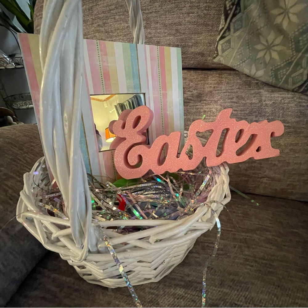 Wooden Easter sign and framed mirror